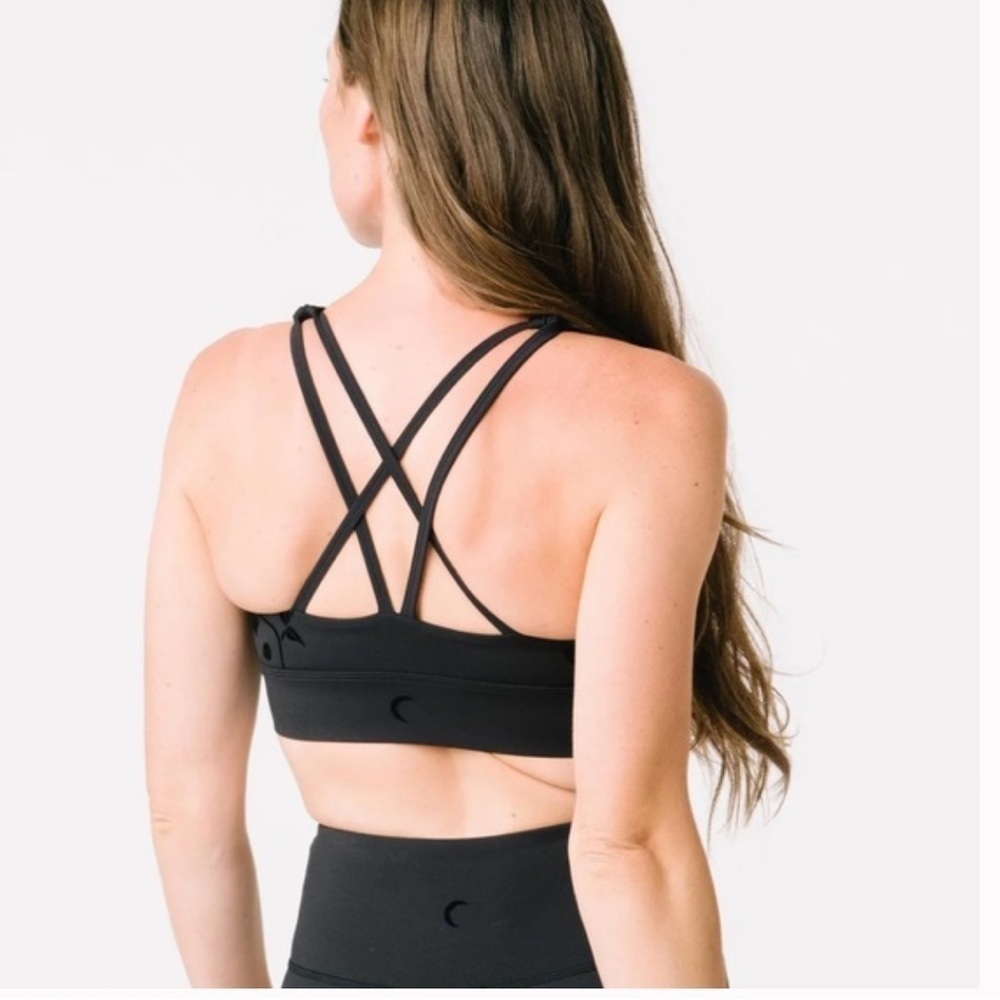 Zyia Active Womens Light n Tight Velvet Floral Strappy Bra XS Black Activewear - Picture 3 of 9